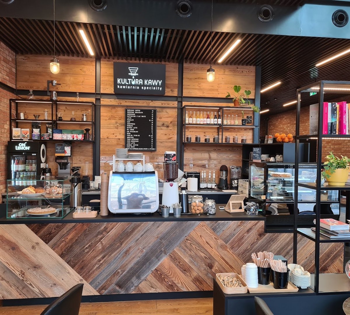 Interior of Kultura Kawy lobby cafe & bar, specialty coffee shop in Warsaw