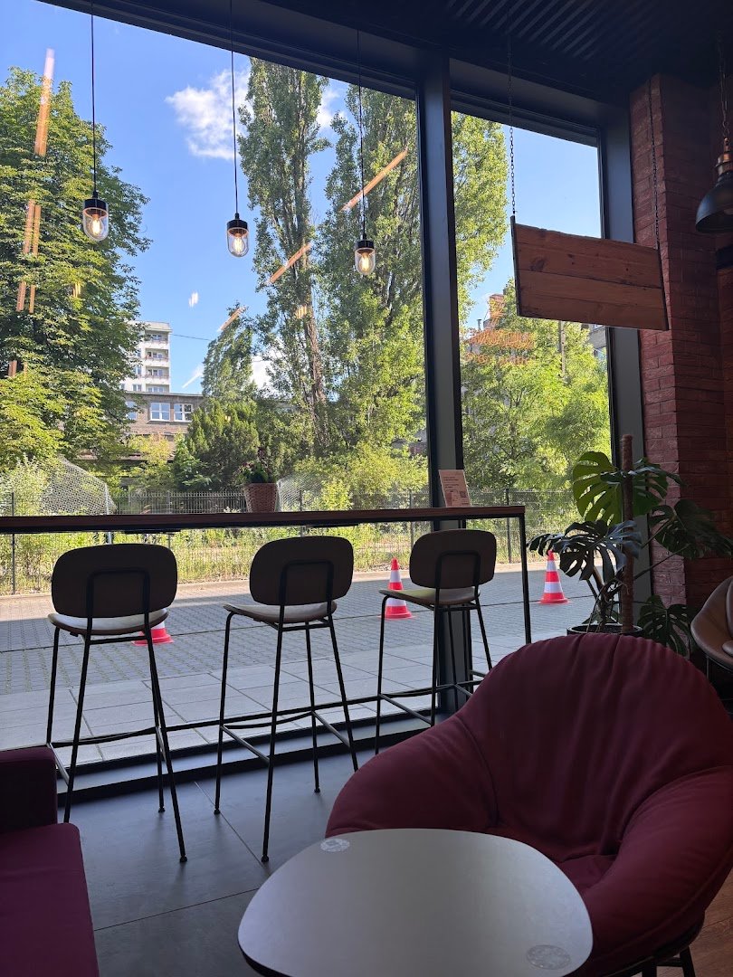 Interior of Kultura Kawy lobby cafe & bar, specialty coffee shop in Warsaw