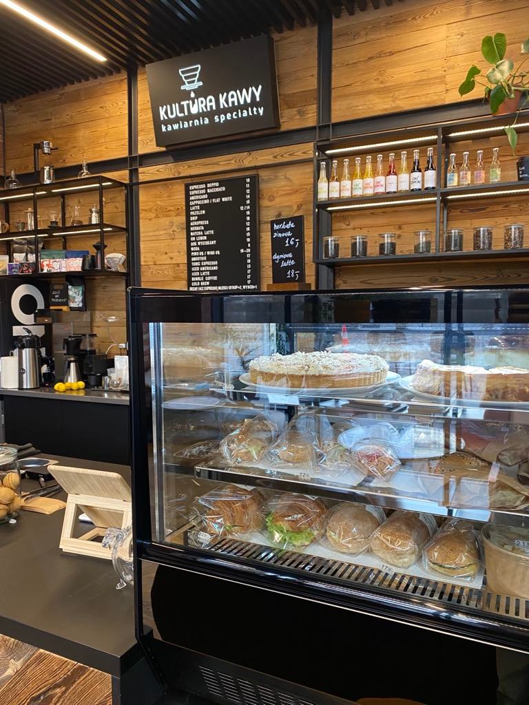 Interior of Kultura Kawy lobby cafe & bar, specialty coffee shop in Warsaw