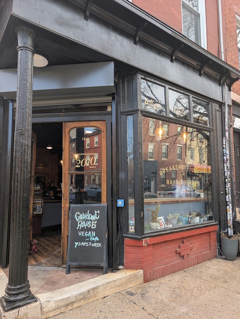 Storefront of Grindcore House, specialty coffee shop in Philadelphia