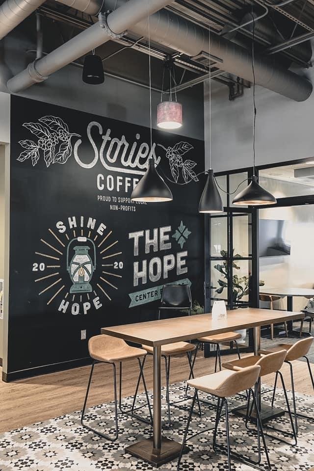 Interior of Stories Coffee Company, specialty coffee shop in Omaha