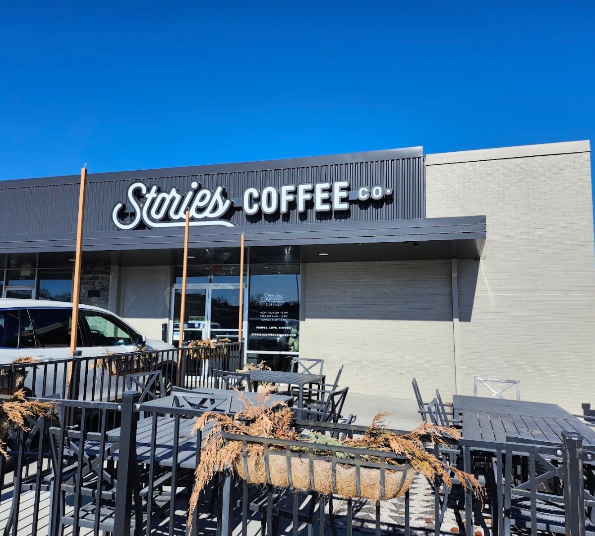 Storefront of Stories Coffee Company, specialty coffee shop in Omaha