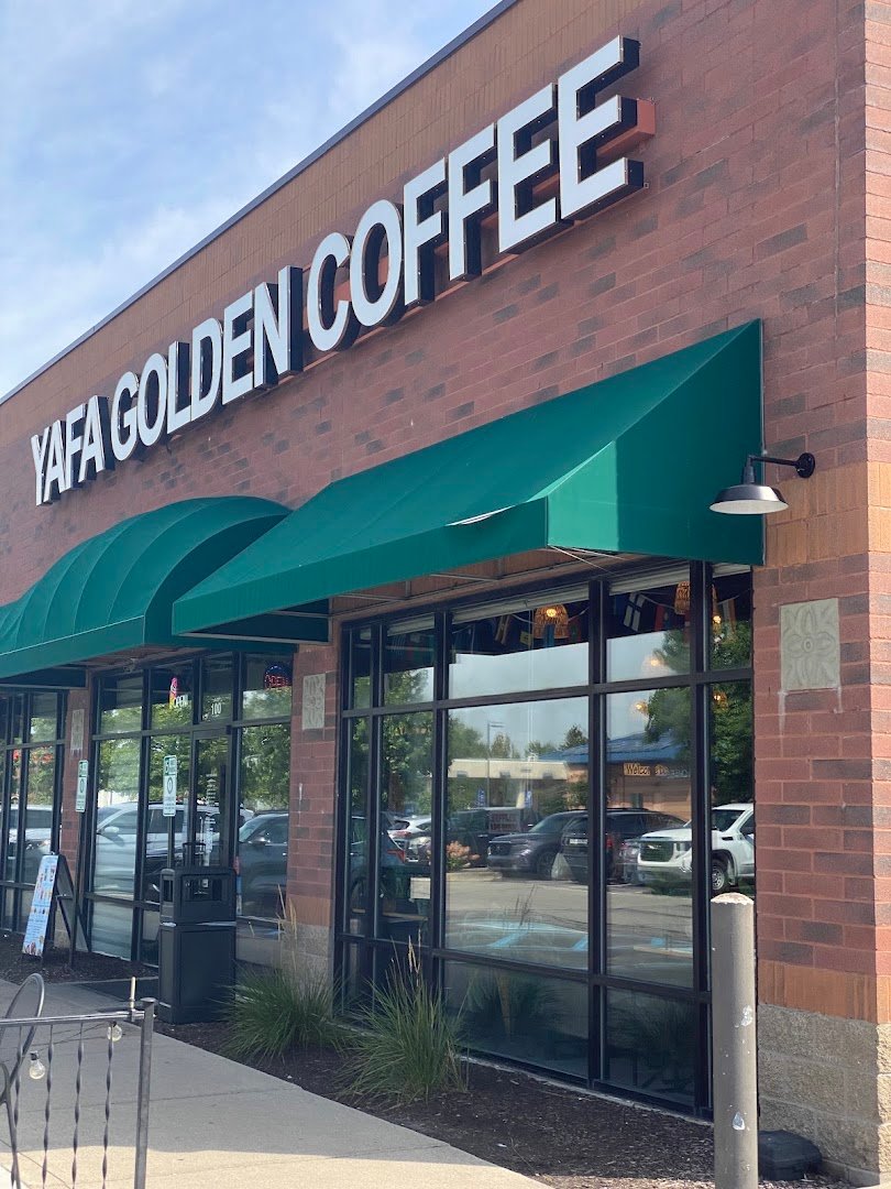 Storefront of Yafa Golden Coffee, specialty coffee shop in Indianapolis