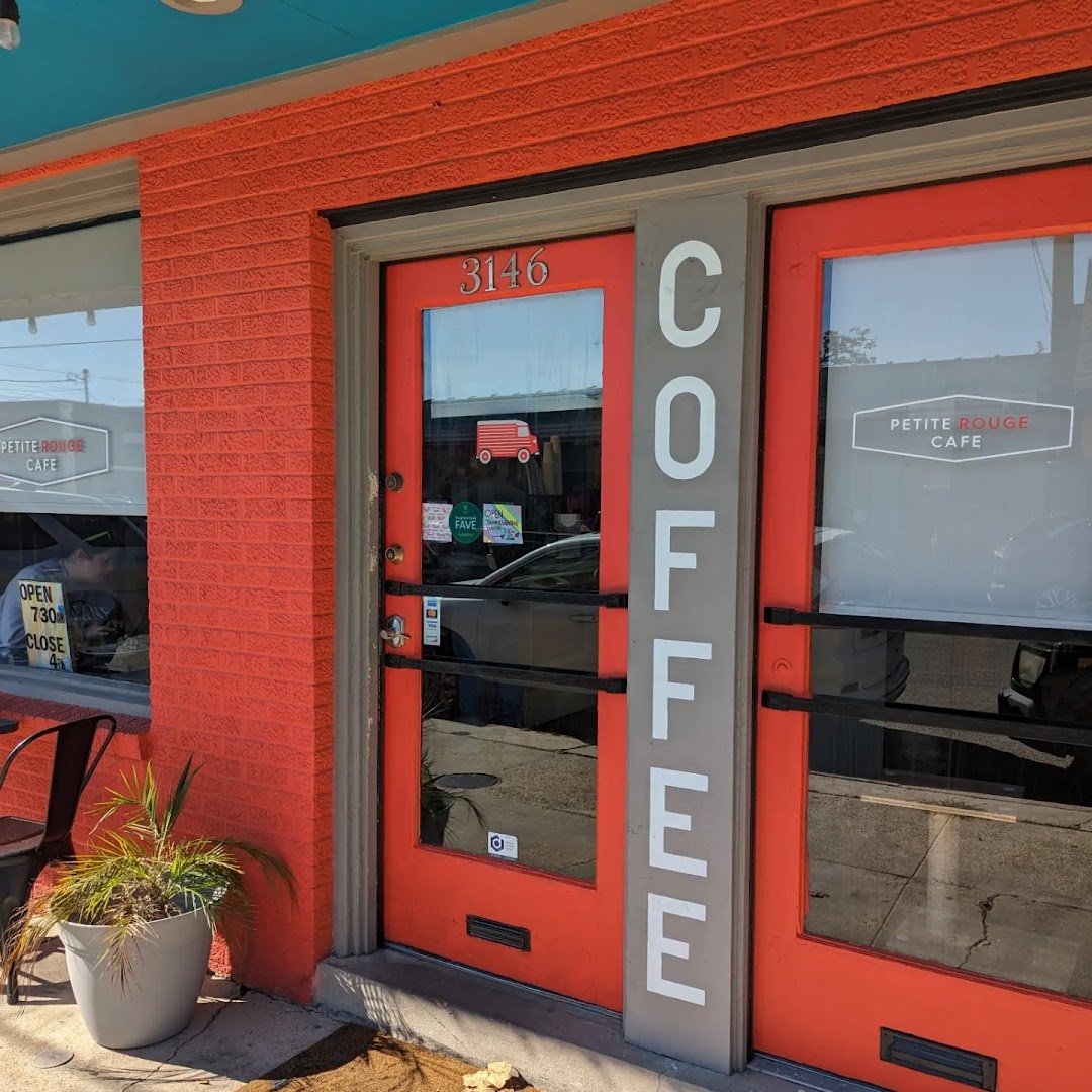 Storefront of Petite Rouge Cafe & Coffee Truck, specialty coffee shop in New Orleans