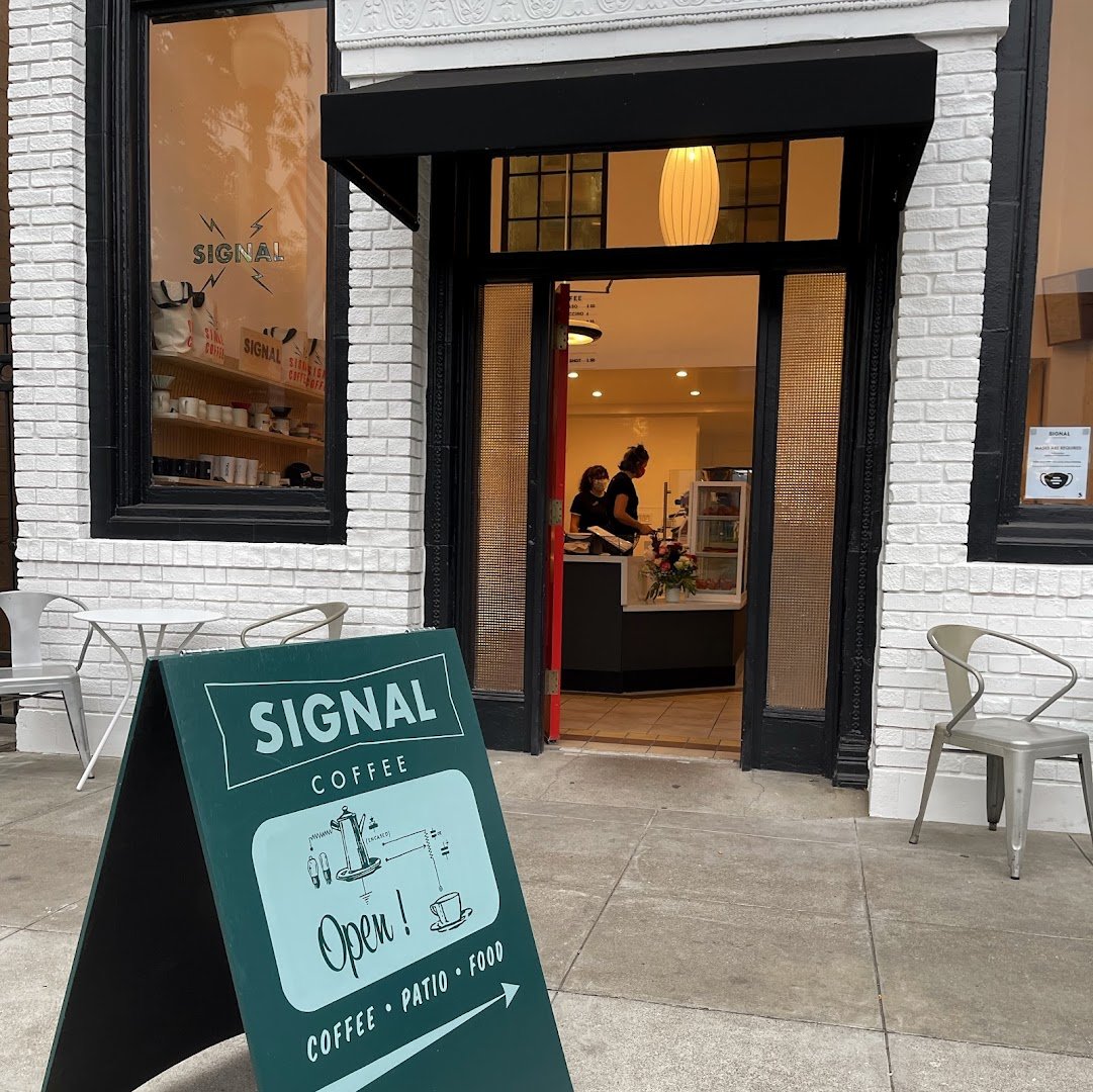 Storefront of SIGNAL Coffee Roasters, specialty coffee shop in Oakland