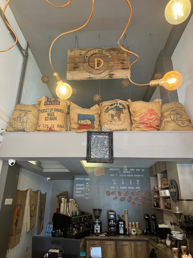 Interior of Coffee Dive Petralona, specialty coffee shop in Athens