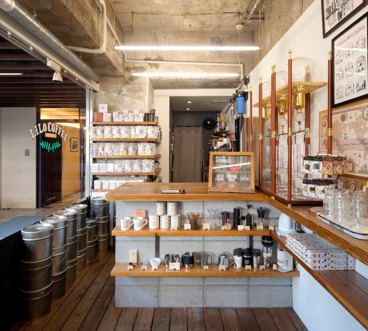 Interior of LiLo Coffee Roasters, specialty coffee shop in Osaka