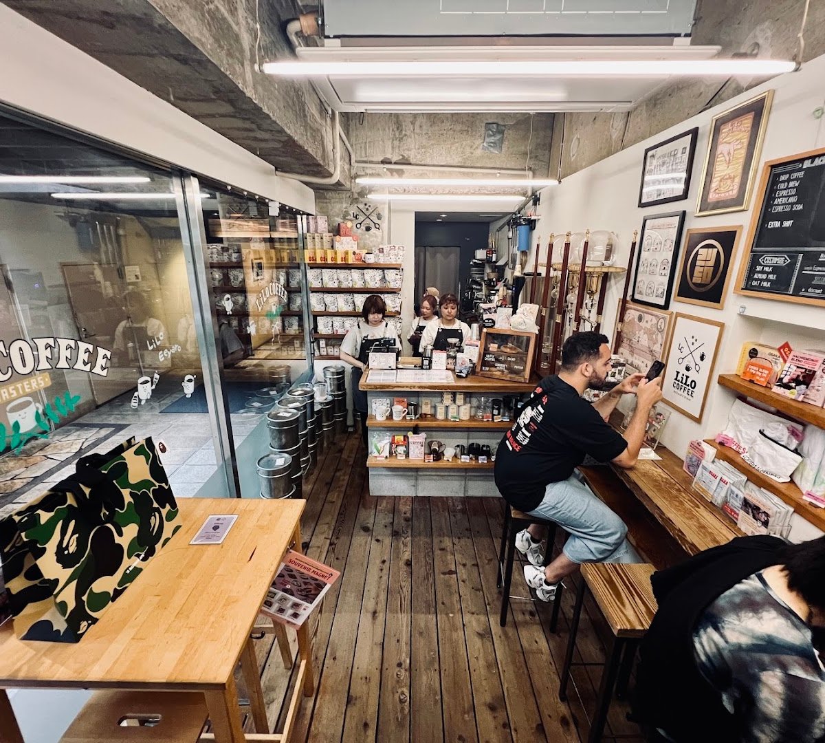 Interior of LiLo Coffee Roasters, specialty coffee shop in Osaka