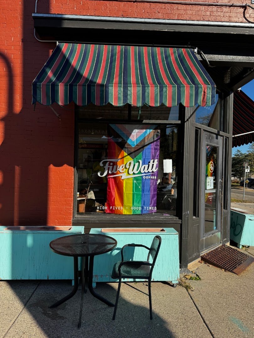 Storefront of Five Watt Coffee, Lyndale, specialty coffee shop in Minneapolis
