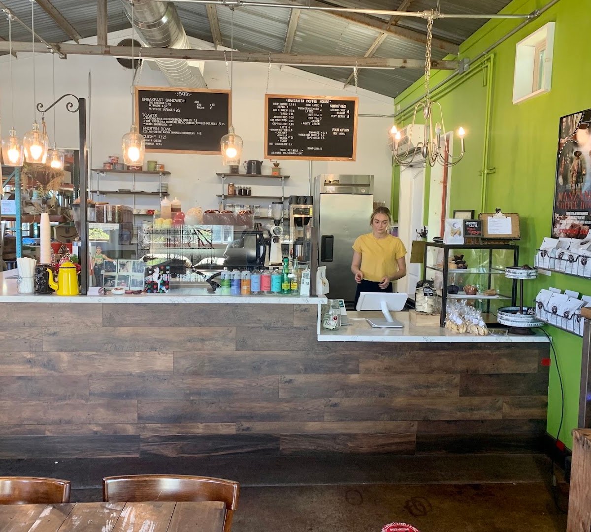 Interior of Manzanita Roasting Company and Coffee House, specialty coffee shop in San Diego