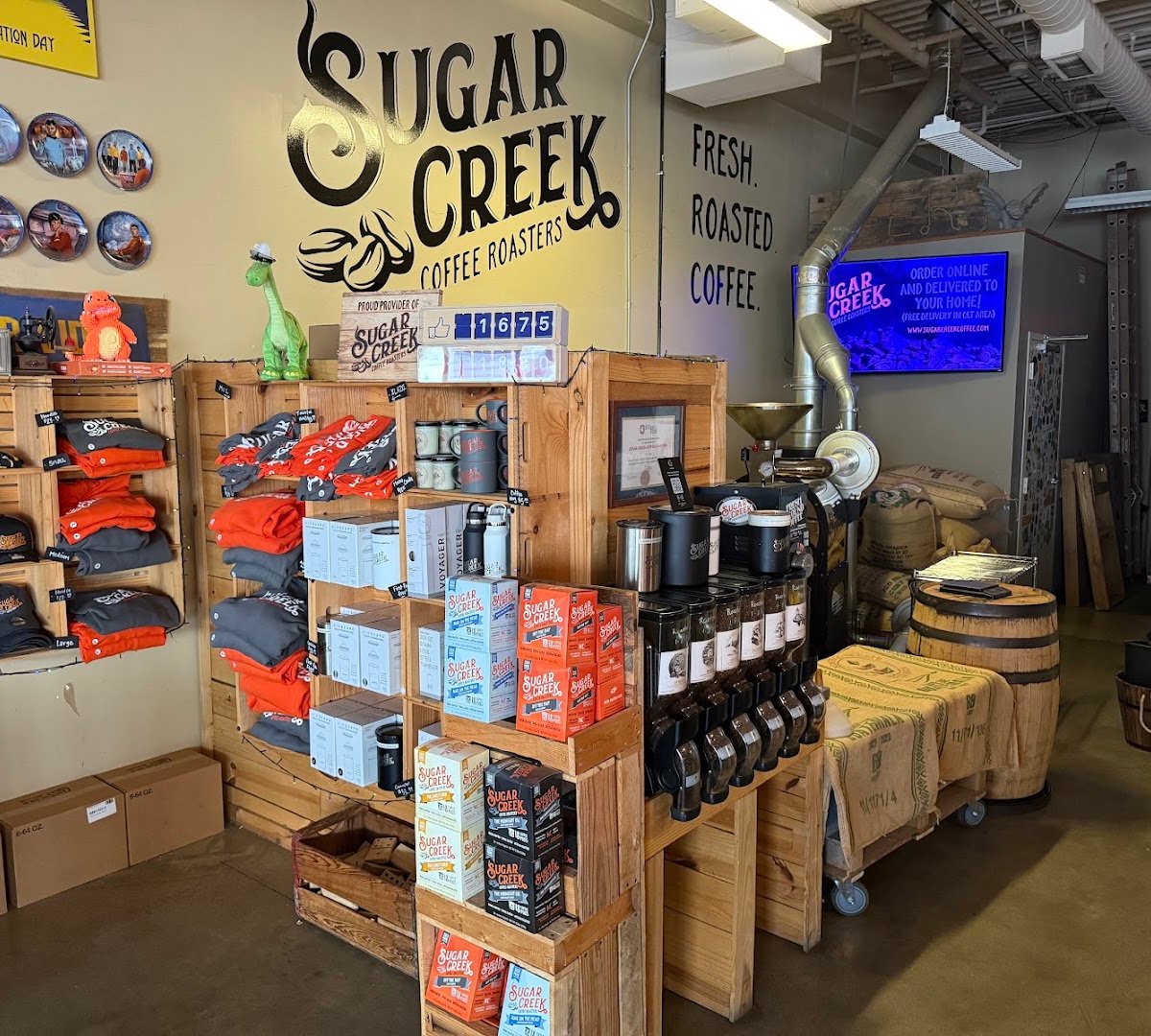 Interior of Sugar Creek Coffee Roasters, specialty coffee shop in Charlotte