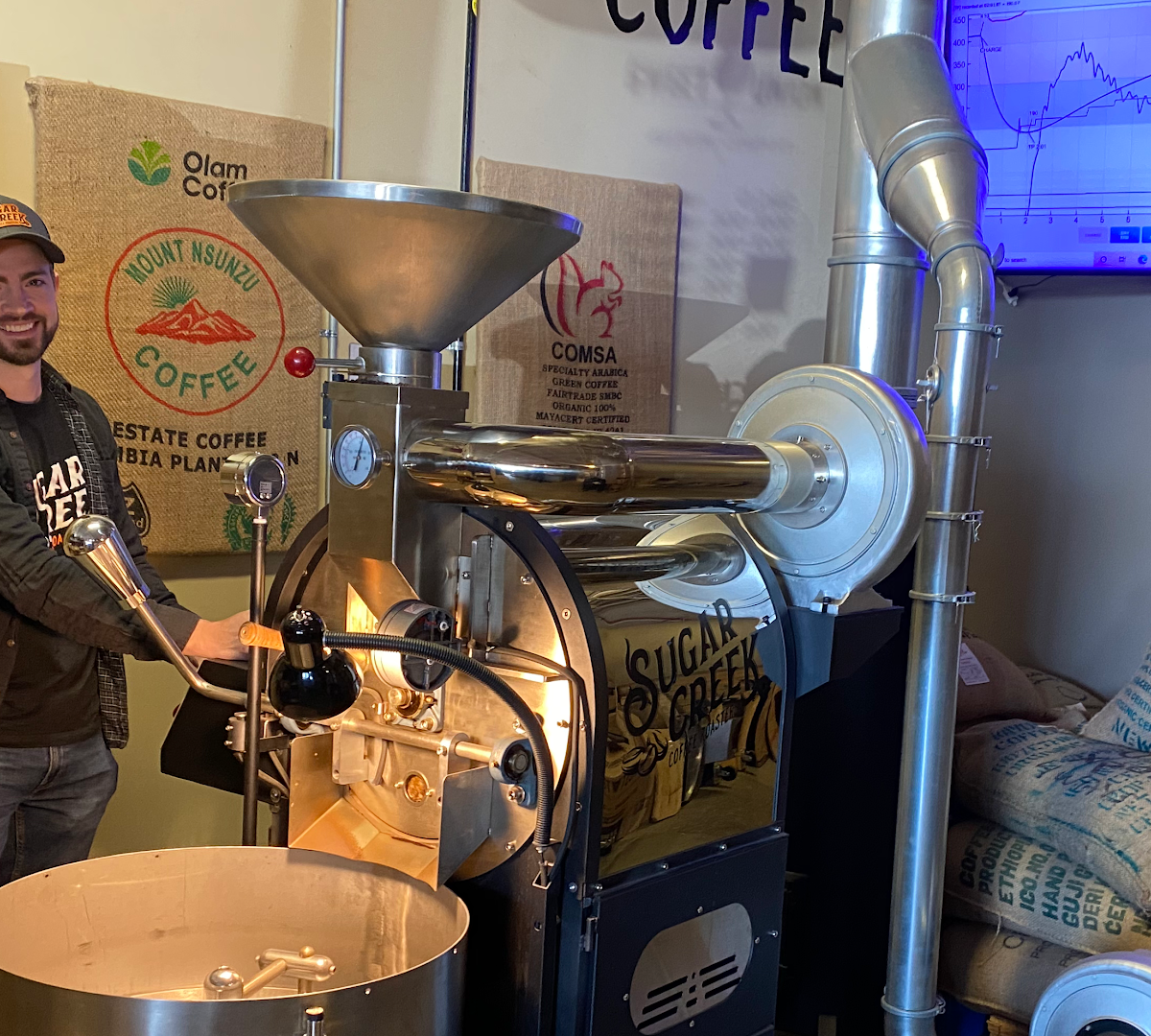 Interior of Sugar Creek Coffee Roasters, specialty coffee shop in Charlotte