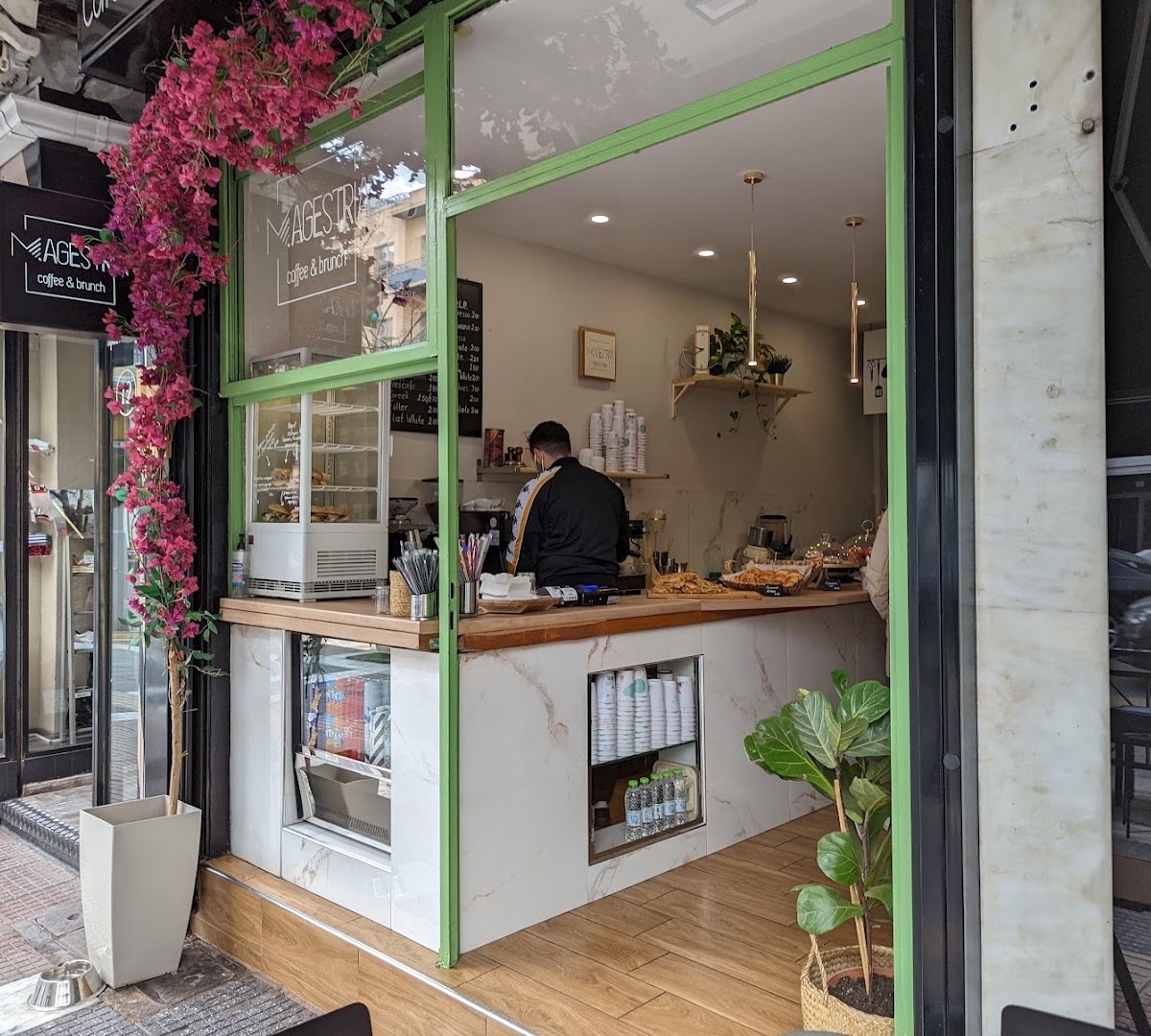Storefront of Magestria Coffee Roasters, specialty coffee shop in Athens