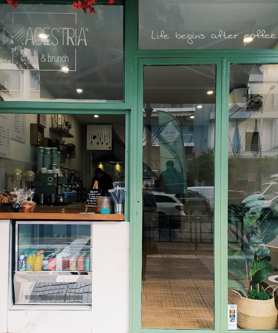 Storefront of Magestria Coffee Roasters, specialty coffee shop in Athens