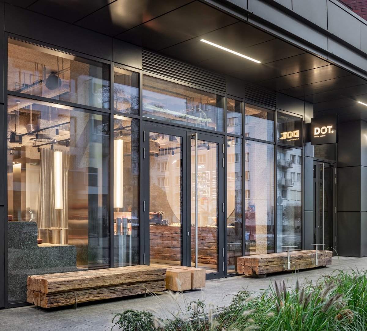 Storefront of DOT. COFFEE & MATCHA BAR, specialty coffee shop in Warsaw