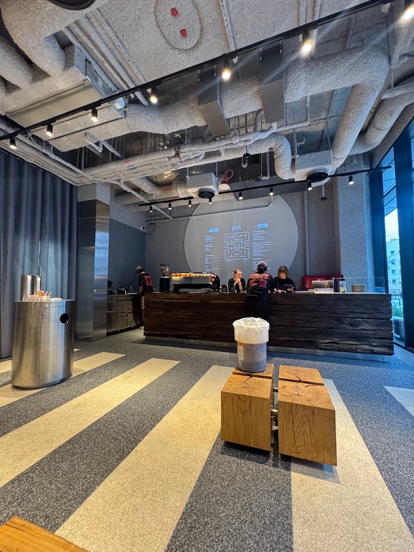 Interior of DOT. COFFEE & MATCHA BAR, specialty coffee shop in Warsaw