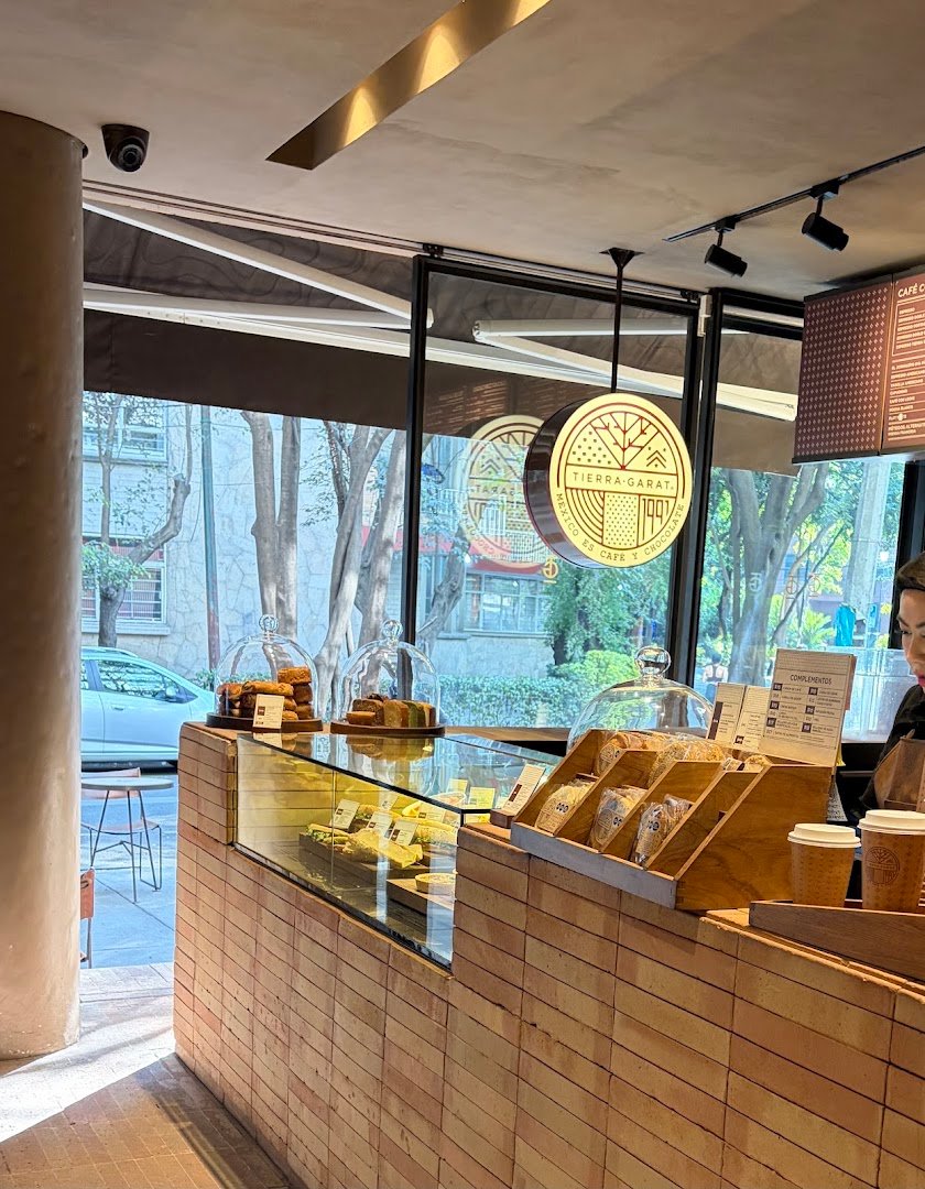 Interior of Tierra Garat Amsterdam, specialty coffee shop in Mexico City