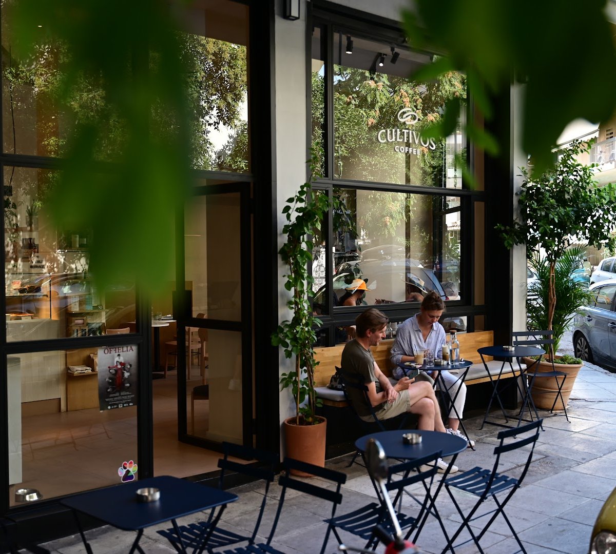 Storefront of Cultivos Coffee Koukaki, specialty coffee shop in Athens