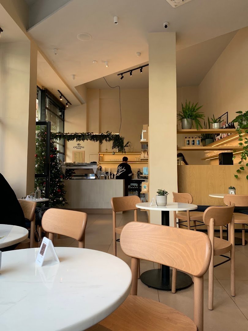 Interior of Cultivos Coffee Koukaki, specialty coffee shop in Athens