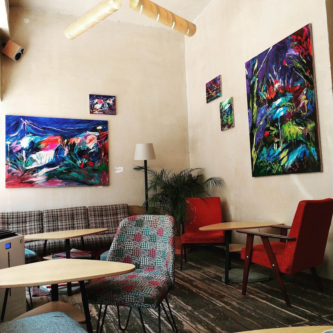 Interior of Fabryczna, specialty coffee shop in Warsaw