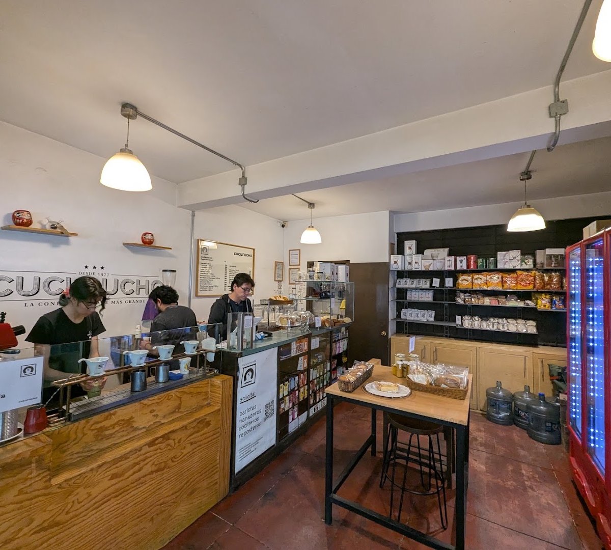 Interior of Cucurucho Cuauhtémoc, specialty coffee shop in Mexico City