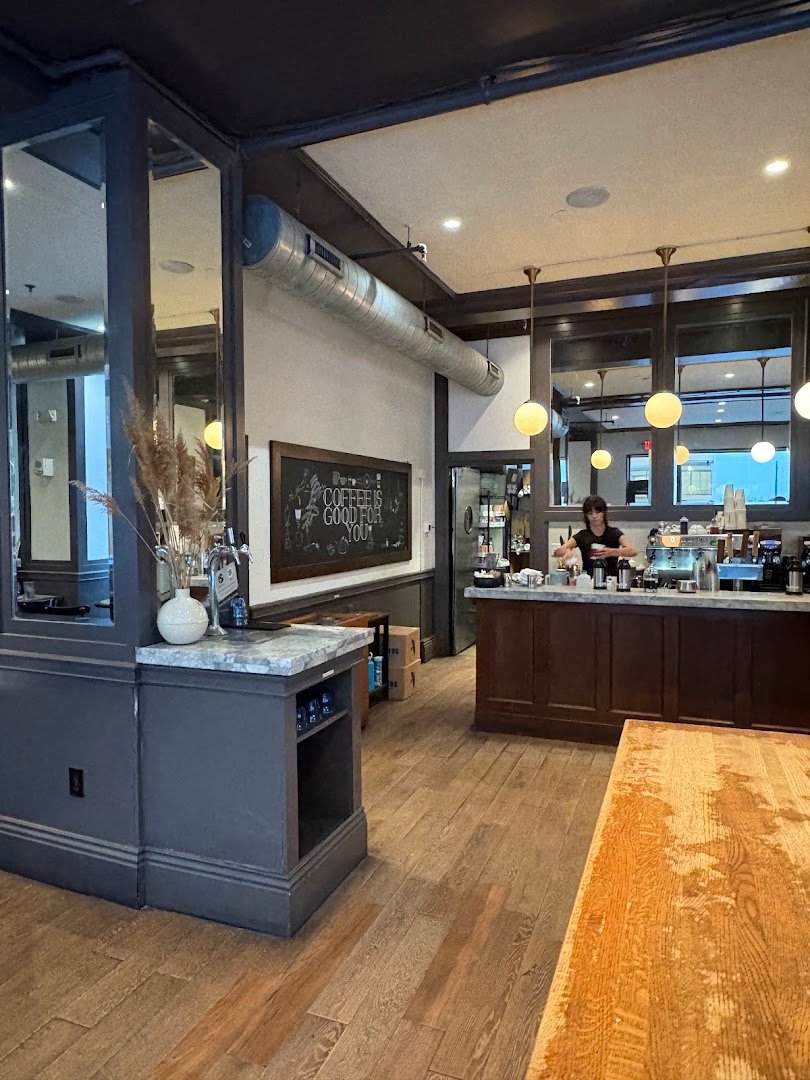Interior of La Colombe Coffee Workshop, specialty coffee shop in Philadelphia