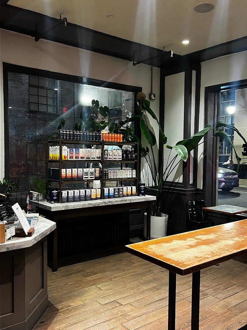 Interior of La Colombe Coffee Workshop, specialty coffee shop in Philadelphia