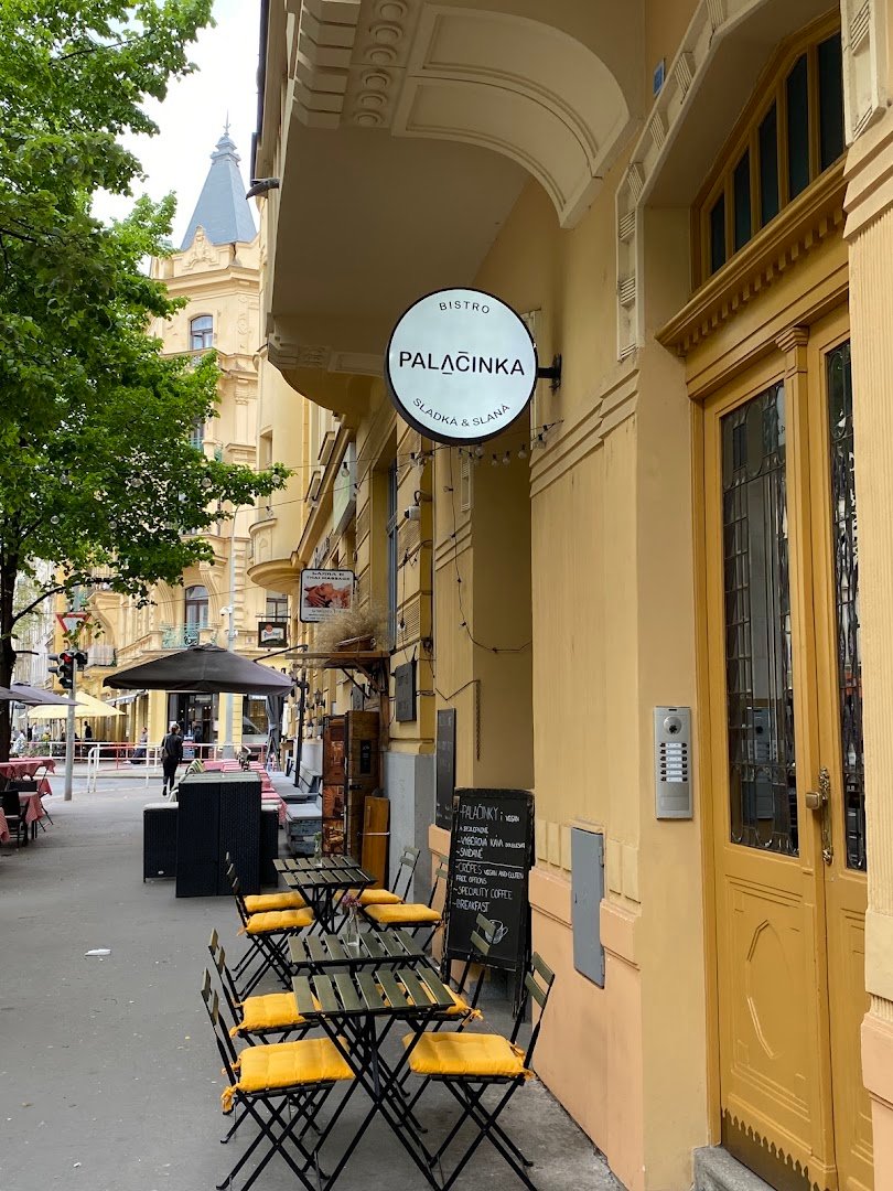 Storefront of Bistro Palačinka, specialty coffee shop in Prague