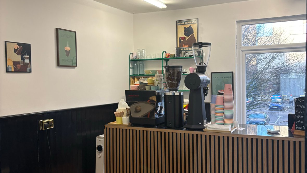 Interior of Mukafe Studio, specialty coffee shop in Manchester