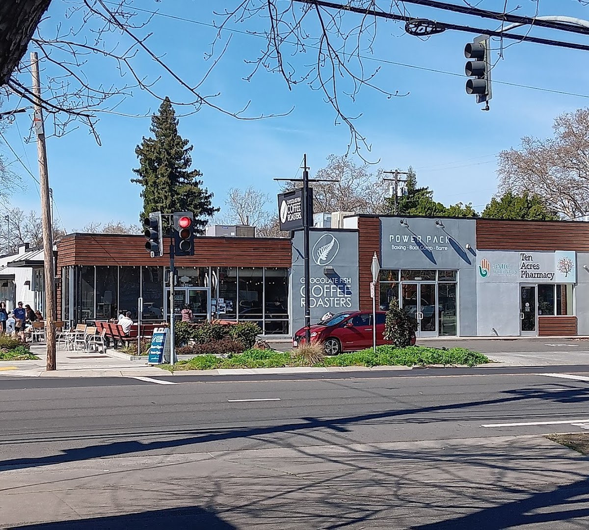 Storefront of Chocolate Fish Coffee Roasters, specialty coffee shop in Sacramento