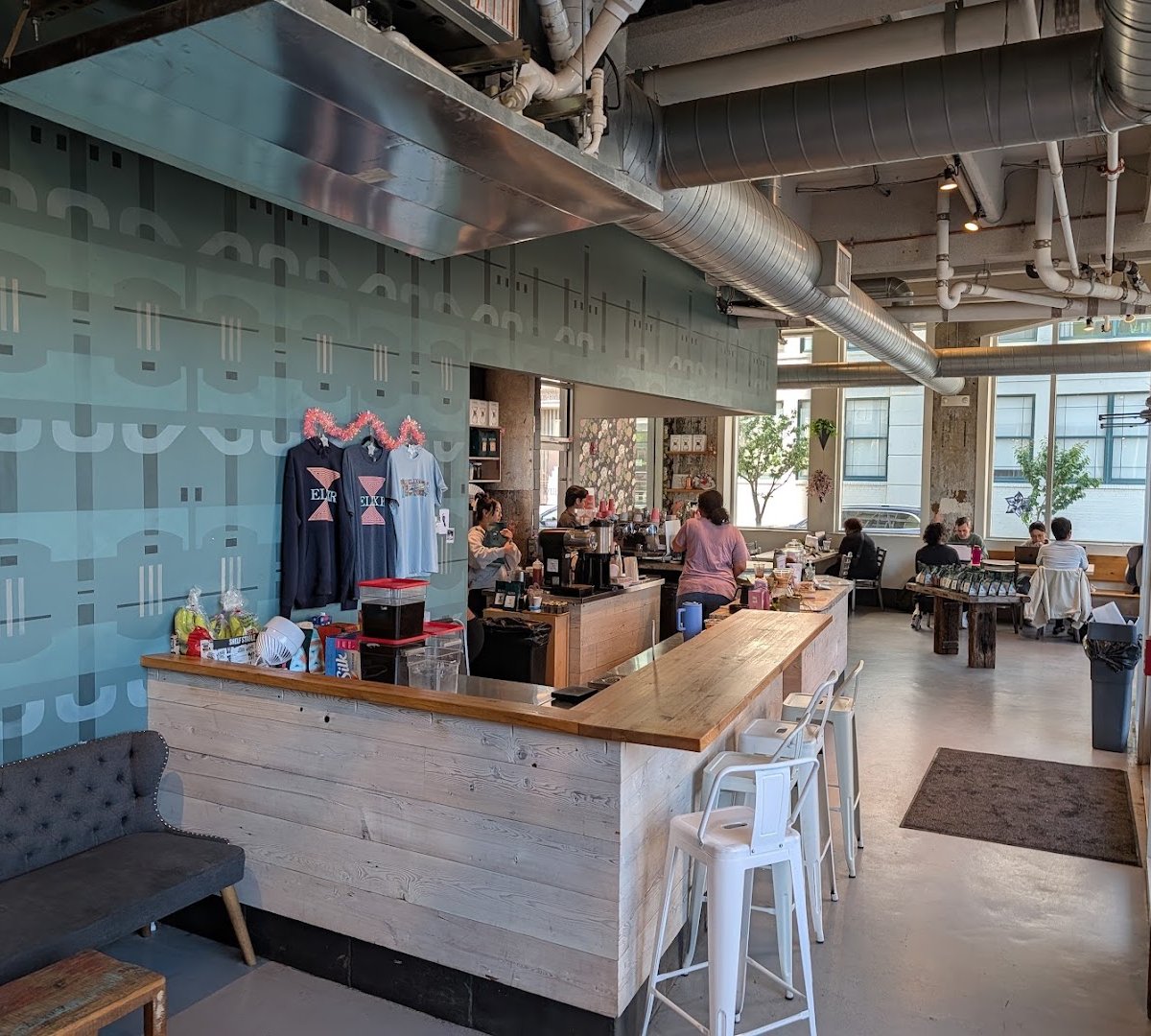 Interior of Elixr Coffee Roasters, specialty coffee shop in Philadelphia
