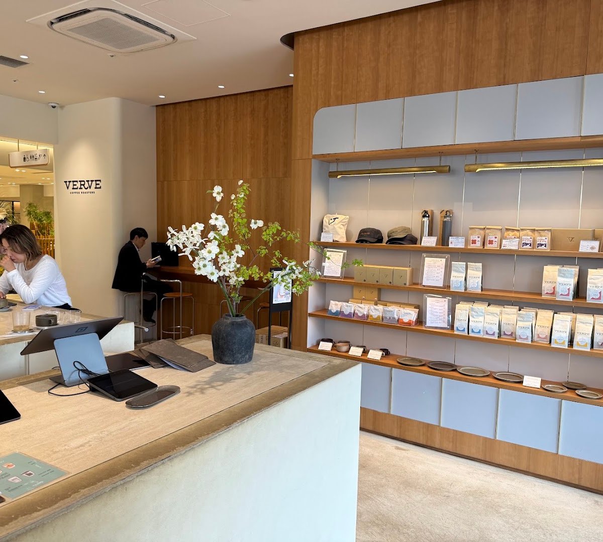 Interior of VERVE COFFEE ROASTERS, specialty coffee shop in Tokyo