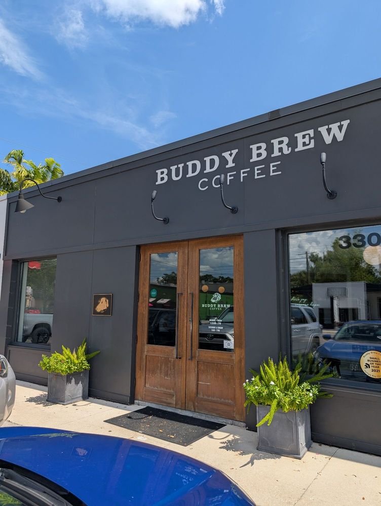 Storefront of Buddy Brew Coffee, specialty coffee shop in Tampa-St. Petersburg