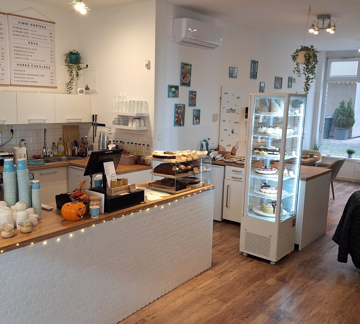 Interior of Helen's coffee Hůrka, specialty coffee shop in Prague