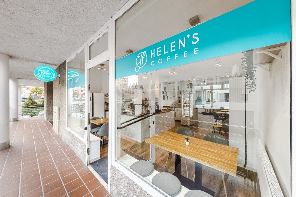 Storefront of Helen's coffee Hůrka, specialty coffee shop in Prague