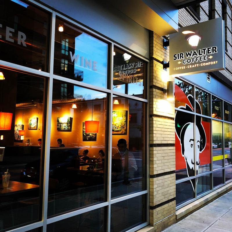Storefront of Sir Walter Coffee, specialty coffee shop in Raleigh-Durham