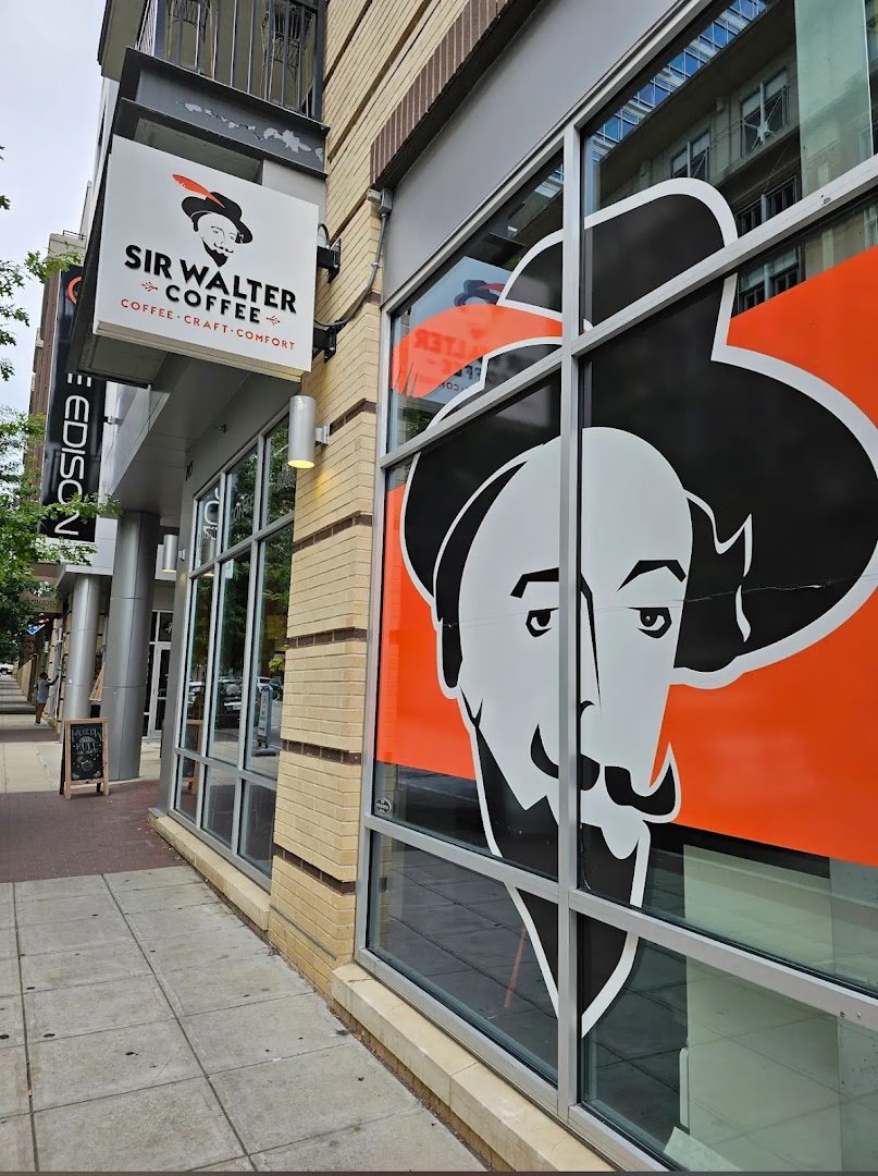 Storefront of Sir Walter Coffee, specialty coffee shop in Raleigh-Durham