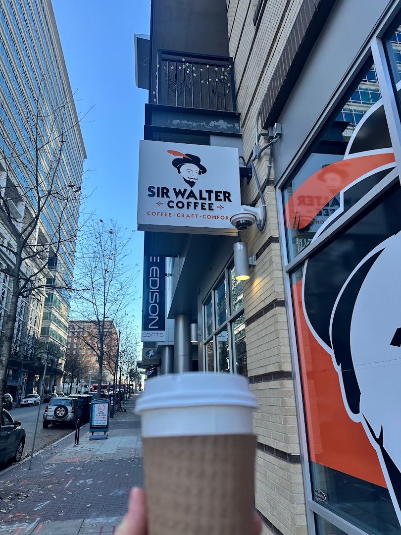 Storefront of Sir Walter Coffee, specialty coffee shop in Raleigh-Durham
