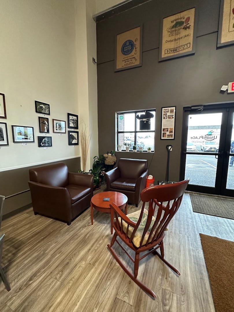 Interior of Union Place Coffee Roasters, specialty coffee shop in Rochester