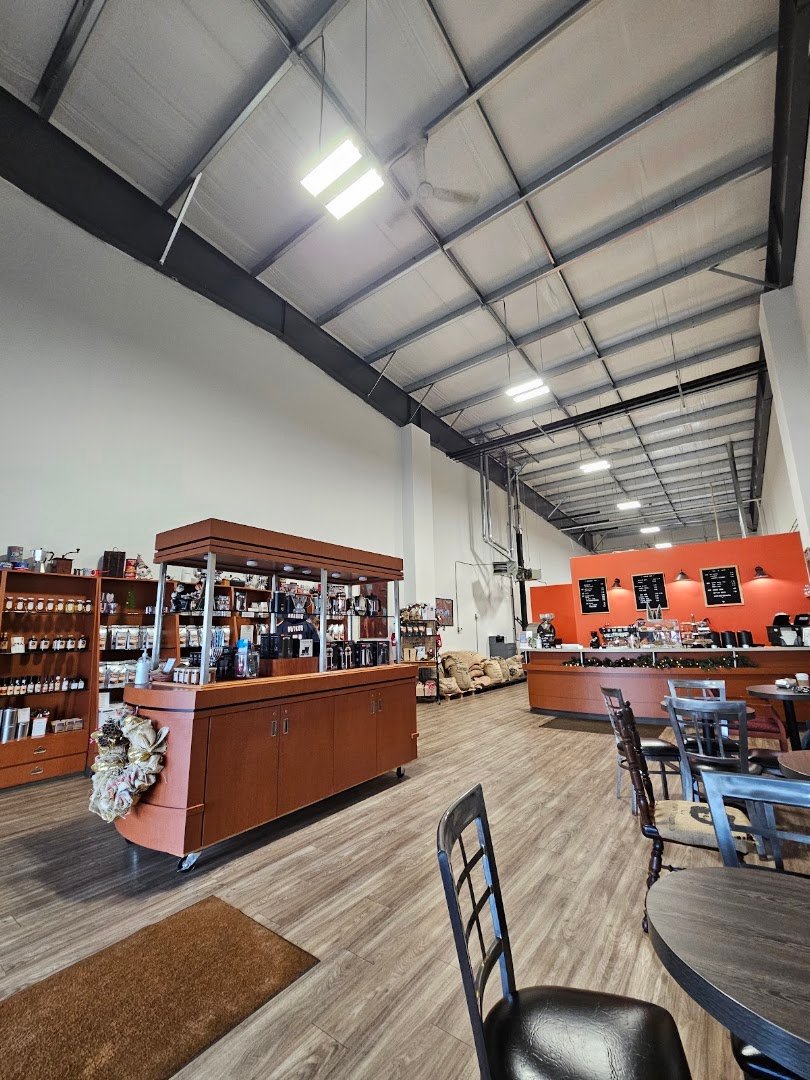 Interior of Union Place Coffee Roasters, specialty coffee shop in Rochester