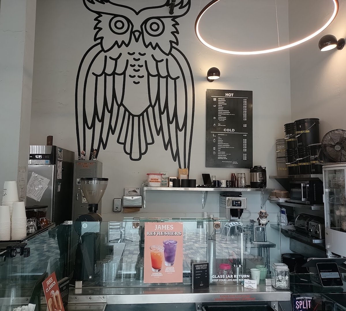 Interior of James Coffee Co., specialty coffee shop in San Diego