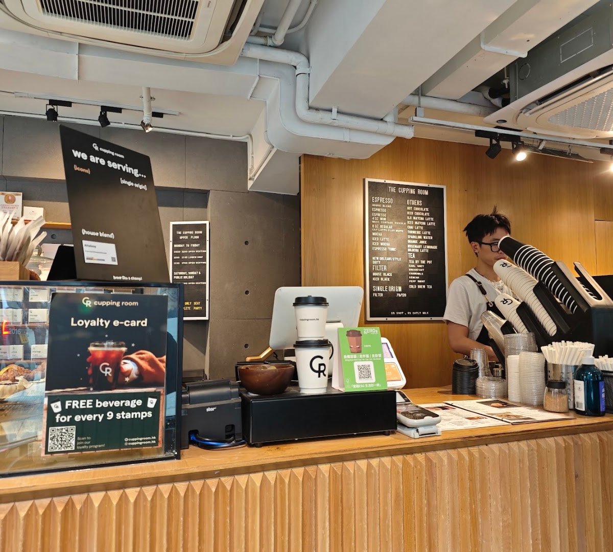 Interior of Cupping Room, specialty coffee shop in Hong Kong