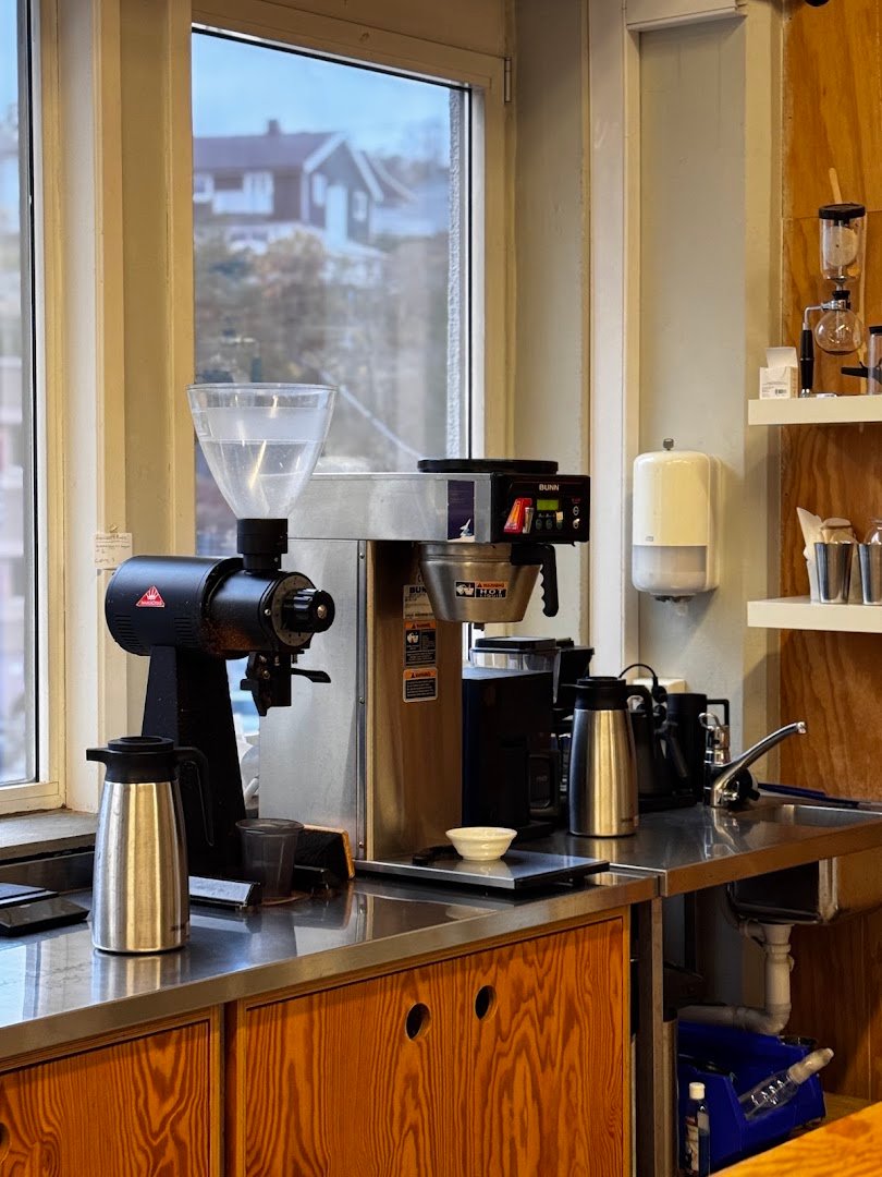 Interior of Kaffa AS, specialty coffee shop in Oslo