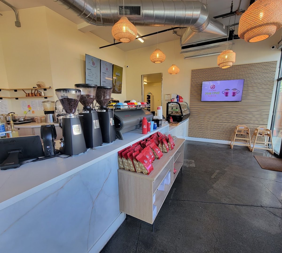 Interior of Qisa Coffee, specialty coffee shop in Sacramento