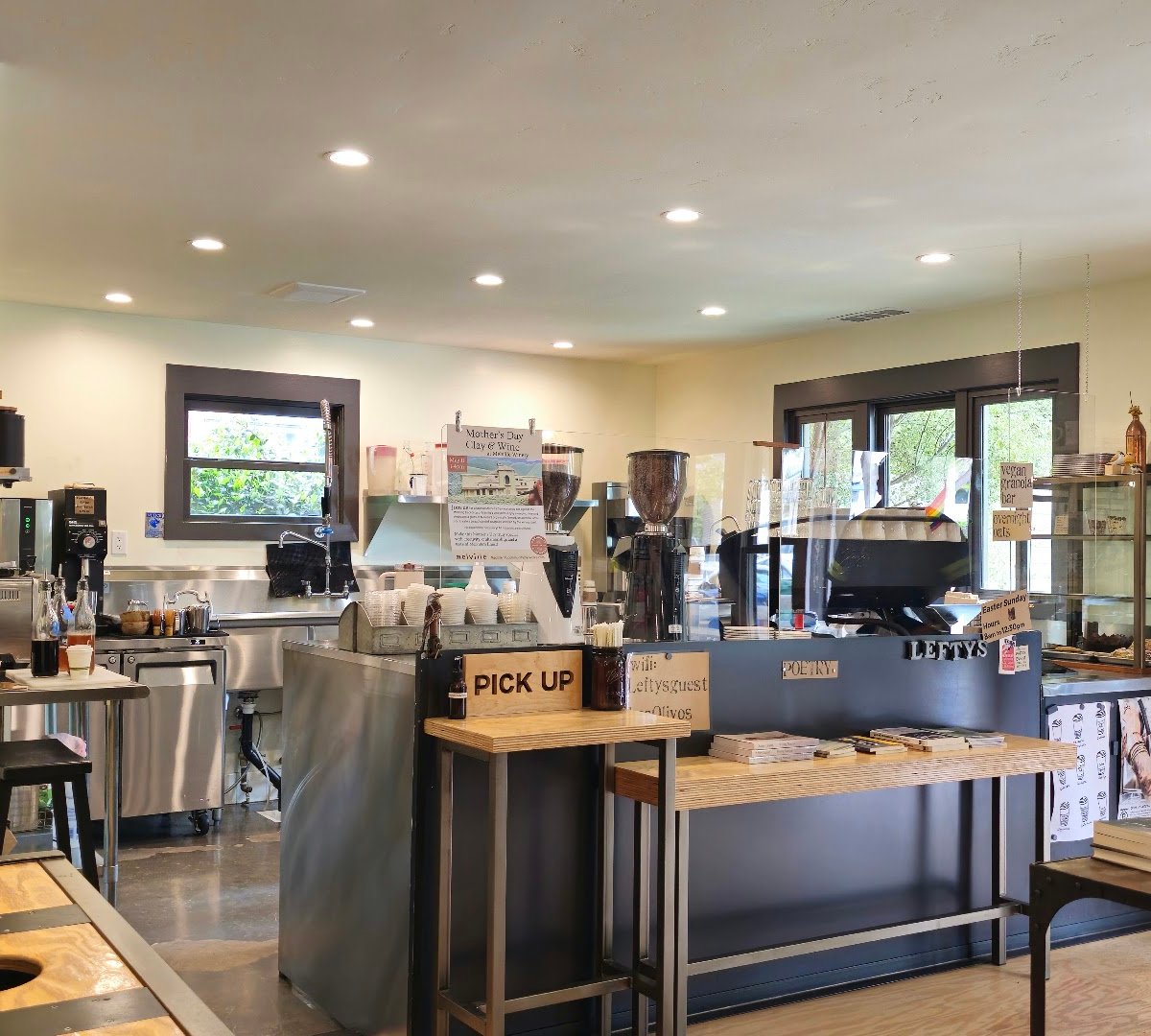 Interior of Lefty's Coffee Co., specialty coffee shop in Santa Barbara