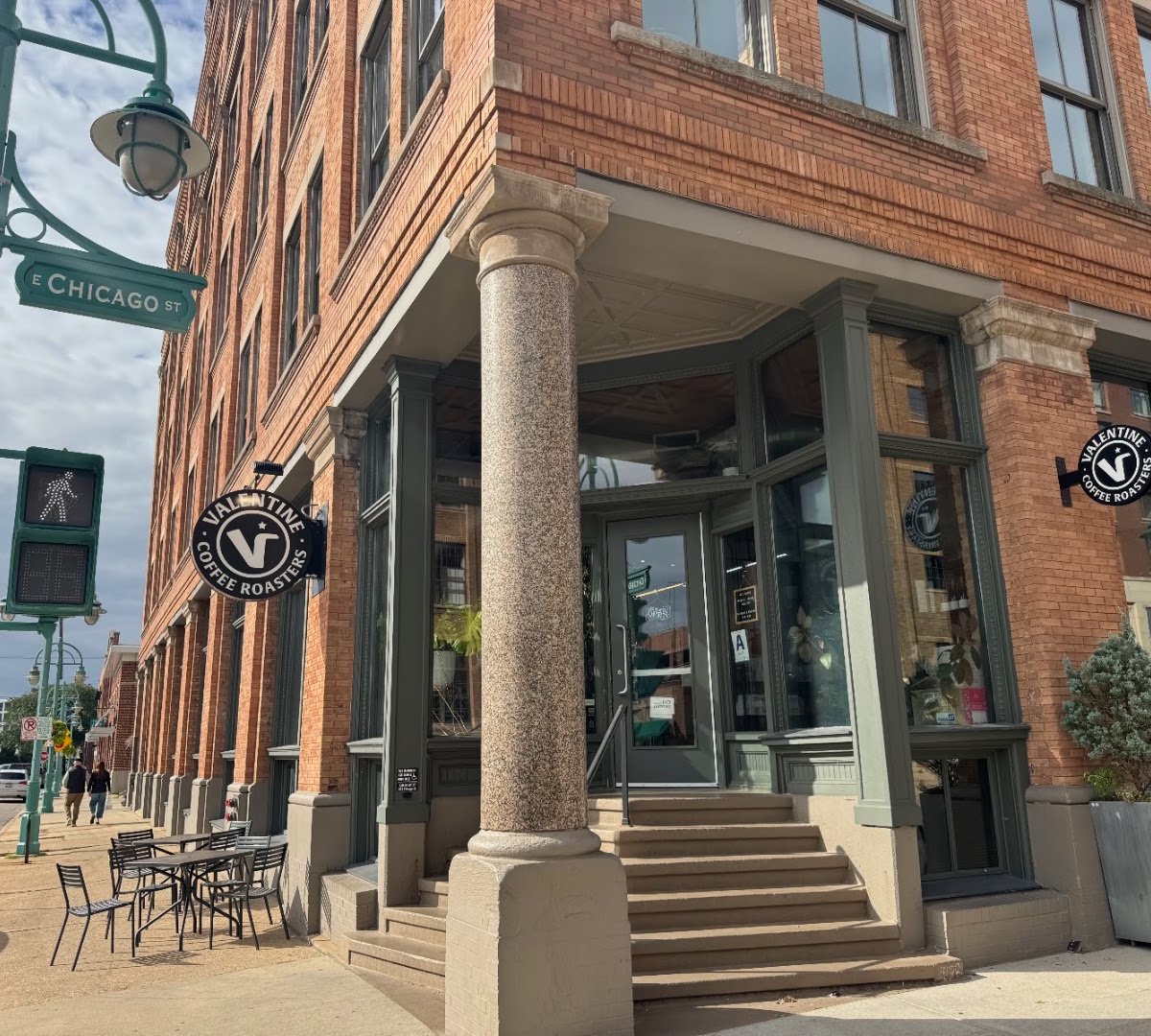 Storefront of Valentine Coffee Roasters Third Ward, specialty coffee shop in Milwaukee