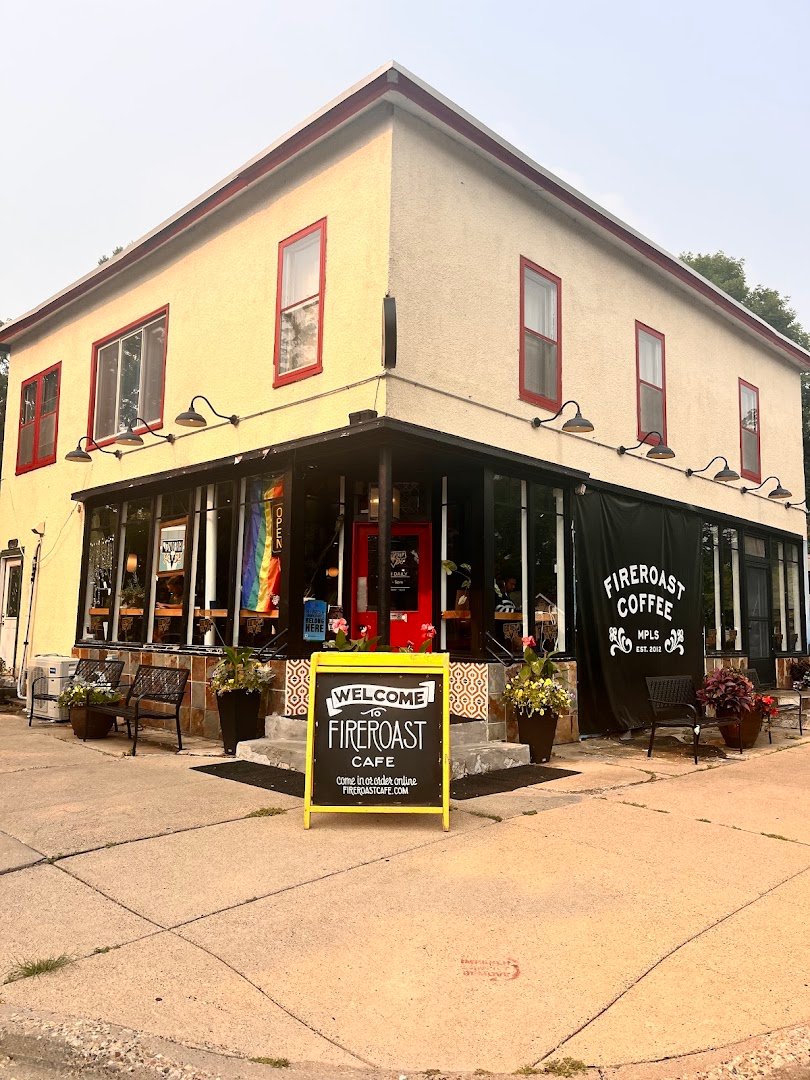 Storefront of Fireroast Coffee, specialty coffee shop in Minneapolis