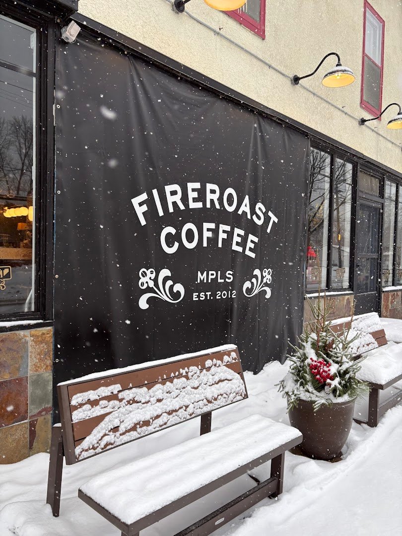 Storefront of Fireroast Coffee, specialty coffee shop in Minneapolis