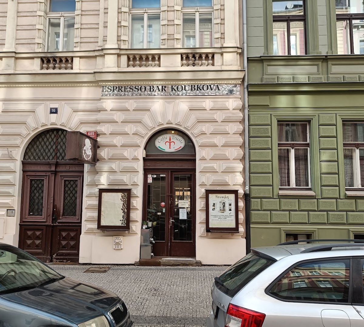 Storefront of Caffé Triesté, specialty coffee shop in Prague