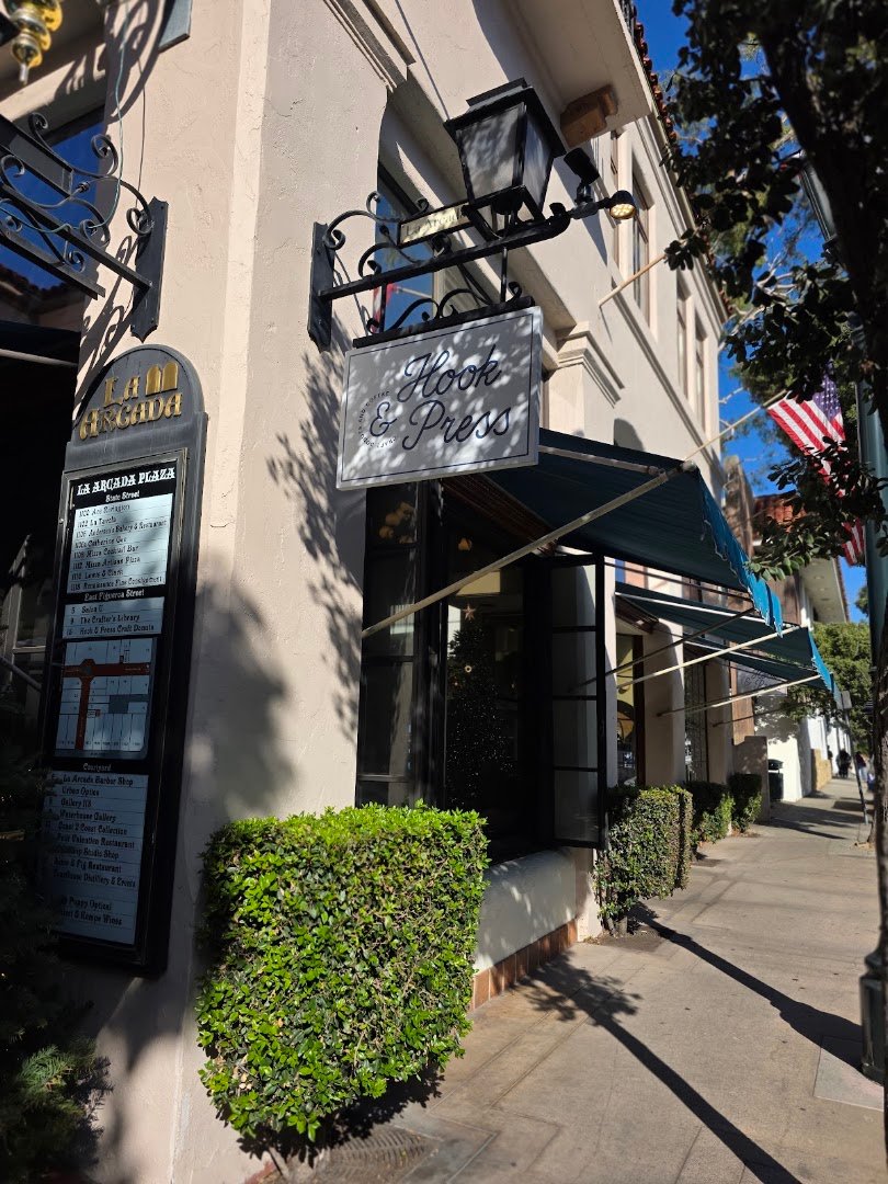 Storefront of Hook & Press Donuts, specialty coffee shop in Santa Barbara
